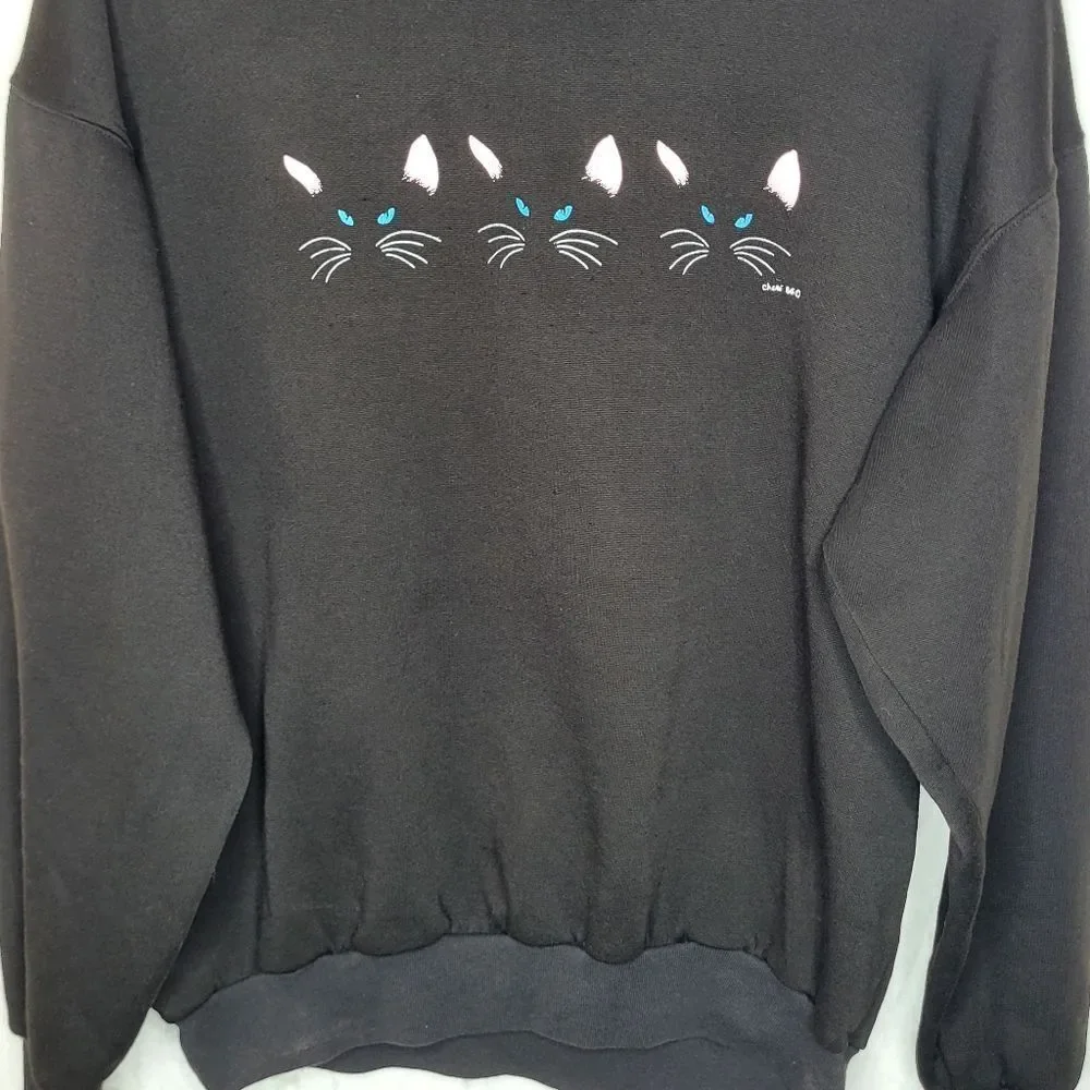 Vintage‎ 80s Acton Cat Face Printed Sweatshirt Size Large